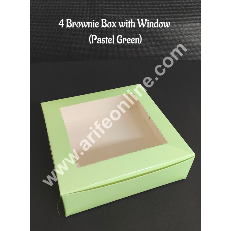 CAKE DECOR  4 Cavity Brownie Boxes with Clear Window Pastel Green color  | Brownie Carriers - 10 Pcs Pack