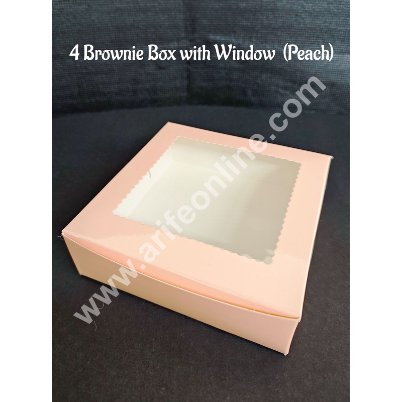 CAKE DECOR  4 Cavity Brownie Boxes with Clear Window Peach color  | Brownie Carriers - 10 Pcs Pack