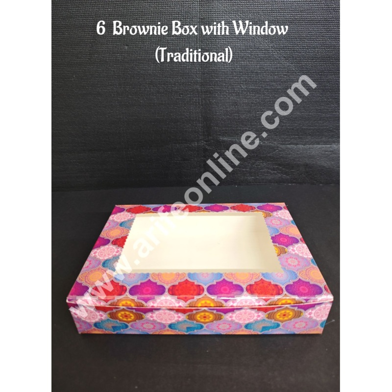 CAKE DECOR 6 Cavity Brownie Boxes with Clear Window Traditional design | Brownie Carriers - 10 Pcs Pack