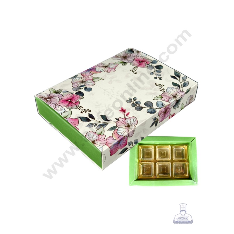 CAKE DECOR 6 Cavity White Spring Chocolate Box with Sliding Cover Cavity (6 X 2)