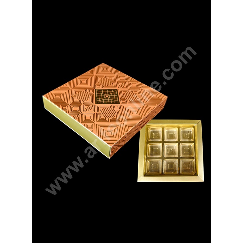 CAKE DECOR 9 Cavity Orange Deco Chocolate Box with Sliding Cover Cavity (3X3)