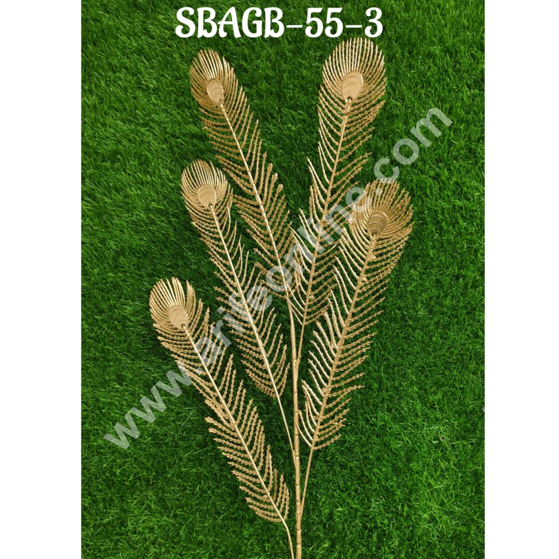CAKE DECOR Artificial Gold-Colored Peacock Feather Shape Decorative Item For Cake Decoration- 1 Stick (SBAGB-55-3)
