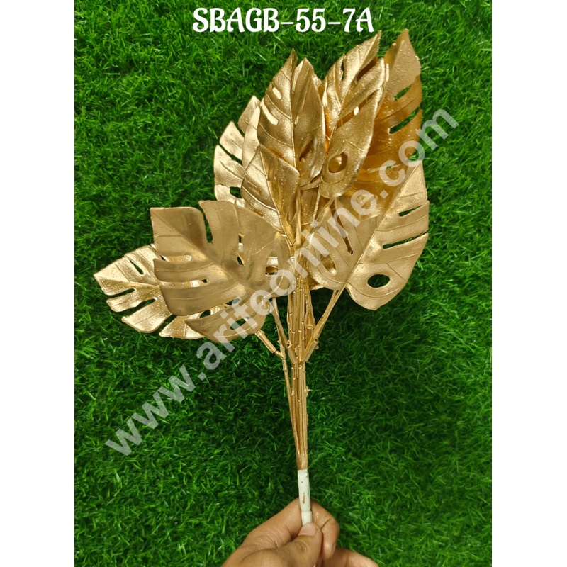 CAKE DECOR Artificial Gold Glittered Palm Leaf Decorative Item For Cake Decoration- 1 Stick (SBAGB-55-7A)