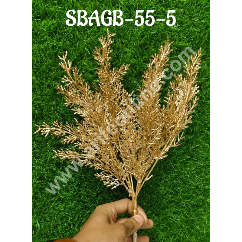 CAKE DECOR Artificial Golden Pine Leaf Bush Decorative Item For Cake Decoration- 1 Stick (SBAGB-55-5)