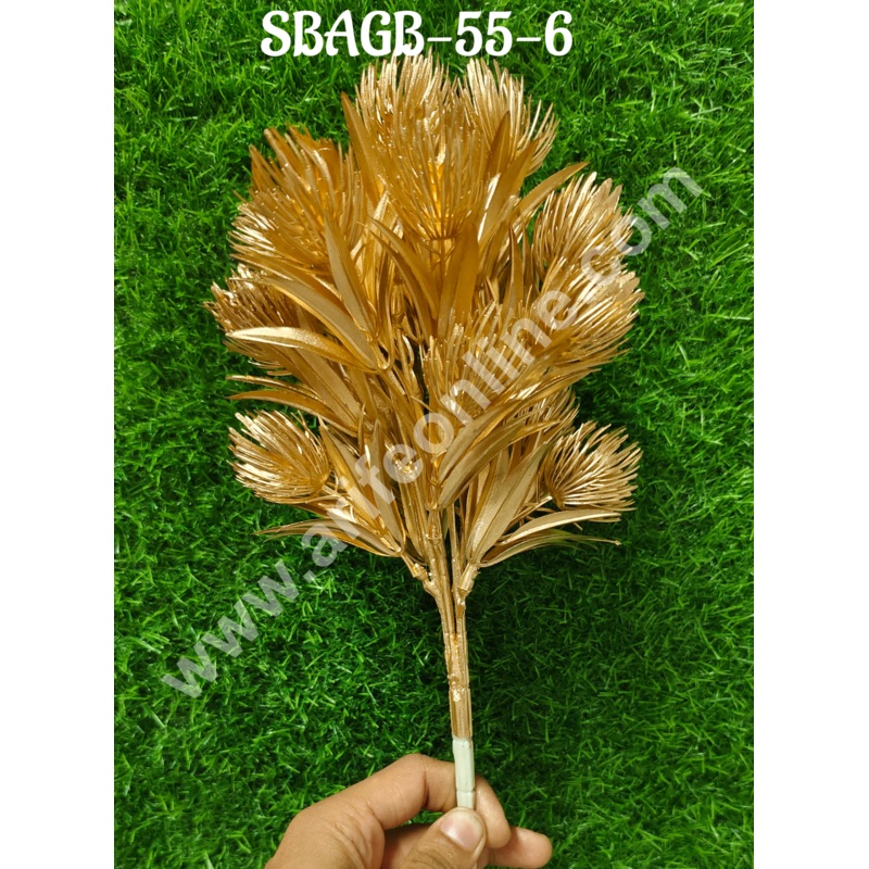 CAKE DECOR Artificial Golden Powder Puff Lily Flower with Leaves Decorative Item For Cake Decoration- 1 Stick (SBAGB-55-6)