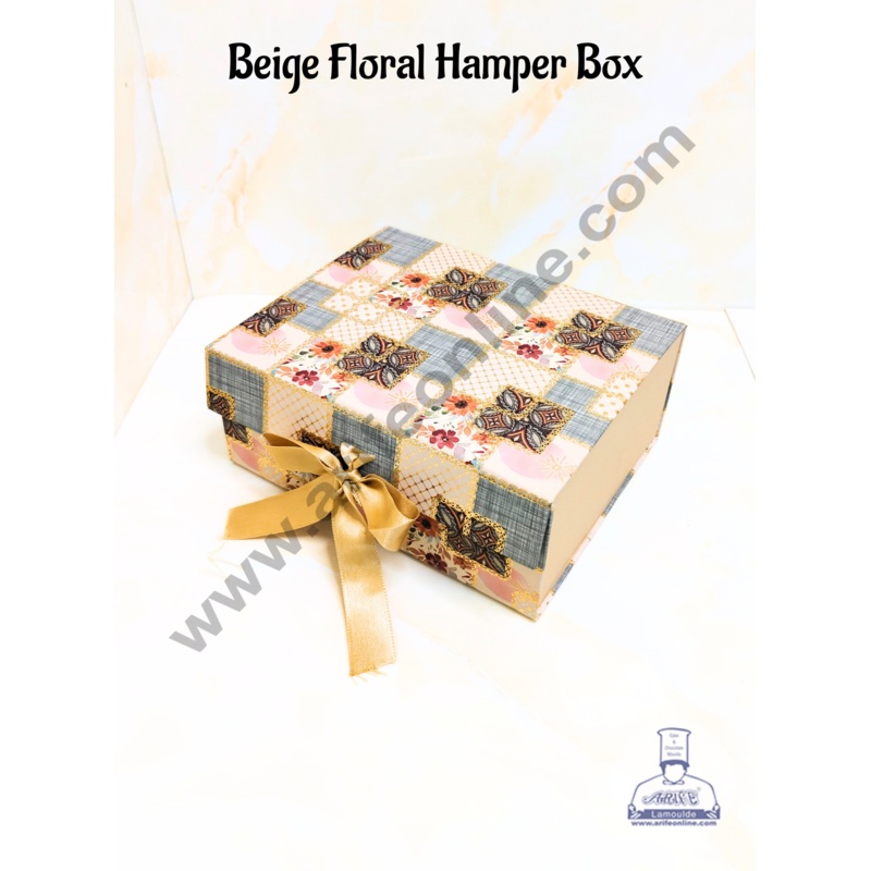 CAKE DECOR Beige Floral Folding Hard Hamper Box | Gift Box | Present Box - 1 Pc