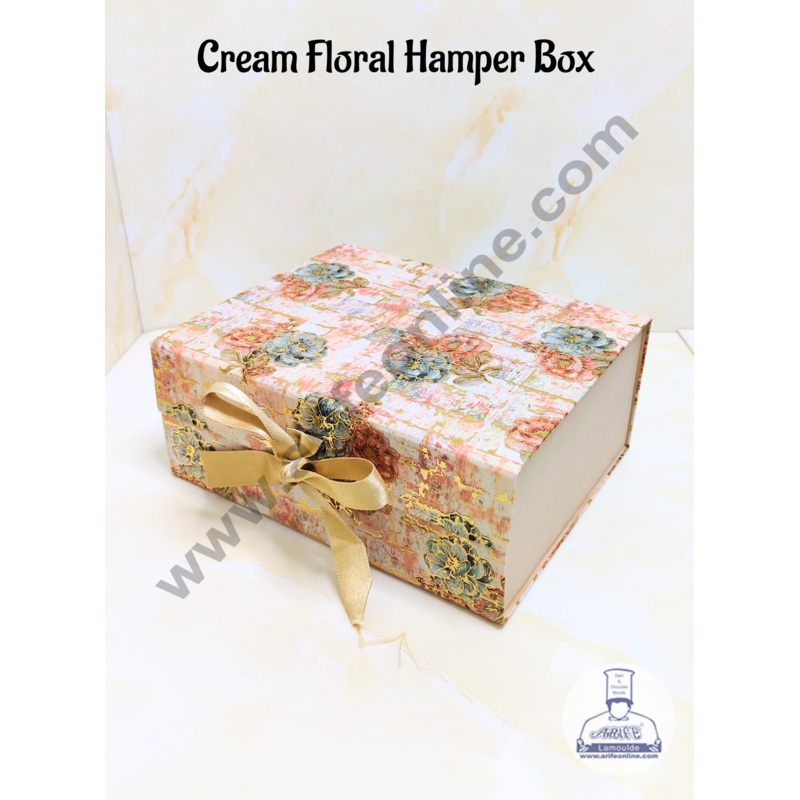 CAKE DECOR Cream Floral Folding Hard Hamper Box | Gift Box | Present Box - 1 Pc