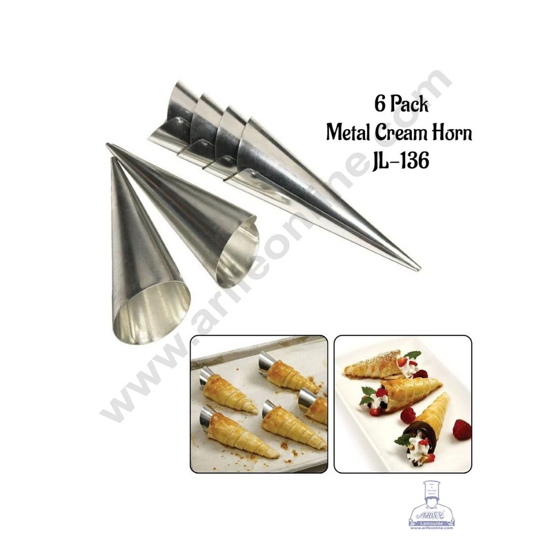 Cake Decor Cream Horn Molds Large Size Baking Cones Aluminium Conical Danish Pastry Croissant Cones Moulds (6 pcs)(SB-JL-136)