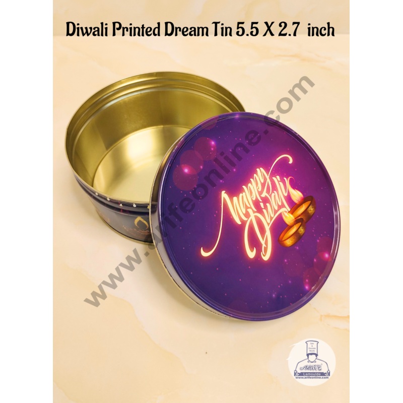 CAKE DECOR Dream Cake Tin Torte Cake Cookie Cake Tin Happy Diwali Printed Design  - Violet color - 5.5 x 2.7 Inch