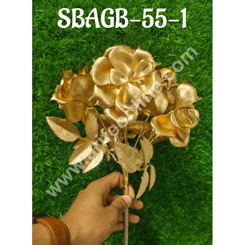 CAKE DECOR Gold Glittered Artificial Rose Flowers | Decorative Item For Cake Decoration- 1 Stick (SBAGB-55-1)