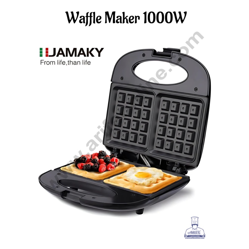 CAKE DECOR Jamaky 2 Slice Waffle Maker 1000W Non-Stick Waffle Iron - Model: JMK2001 (SB-JM-JMK2001)