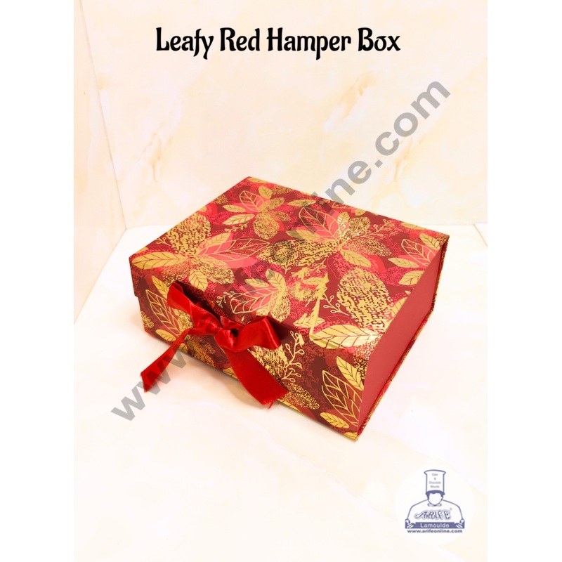 CAKE DECOR Leafy Red Color Folding Hard Hamper Box | Gift Box | Present Box - 1 Pc