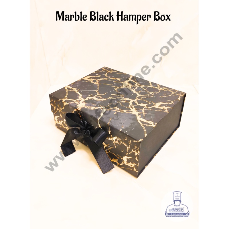 CAKE DECOR Marble Black Folding Hard Hamper Box | Gift Box | Present Box - 1 Pc