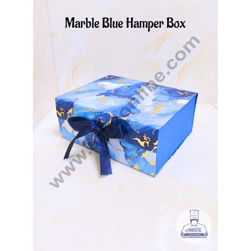 CAKE DECOR Marble Blue Color Folding Hard Hamper Box | Gift Box | Present Box - 1 Pc