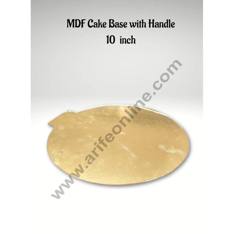 Cake Decor MDF Cake Base Gold Color with Handle  10 Pieces Round - 10 inch