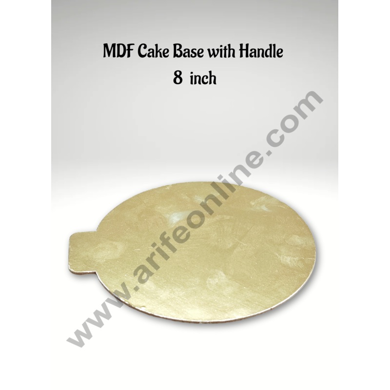 Cake Decor MDF Cake Base Gold Color with Handle  10 Pieces Round - 8 inch