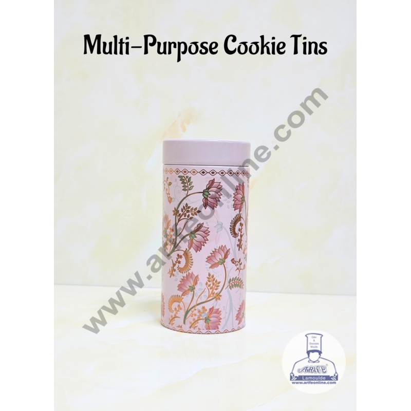 CAKE DECOR Pink Lotus Multi-Purpose Round Printed Cookie Tins | Airtight Tin Jars | Printed Metal Jar| Gift Hamper Jar (Size L)