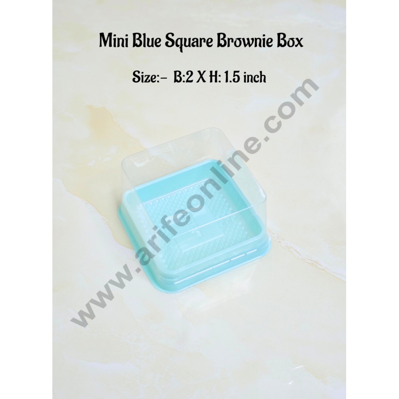 CAKE DECOR PVC Mini Square Brownie Box With Blue Base Cake Box | Dessert Packaging (10 Pcs Pack)