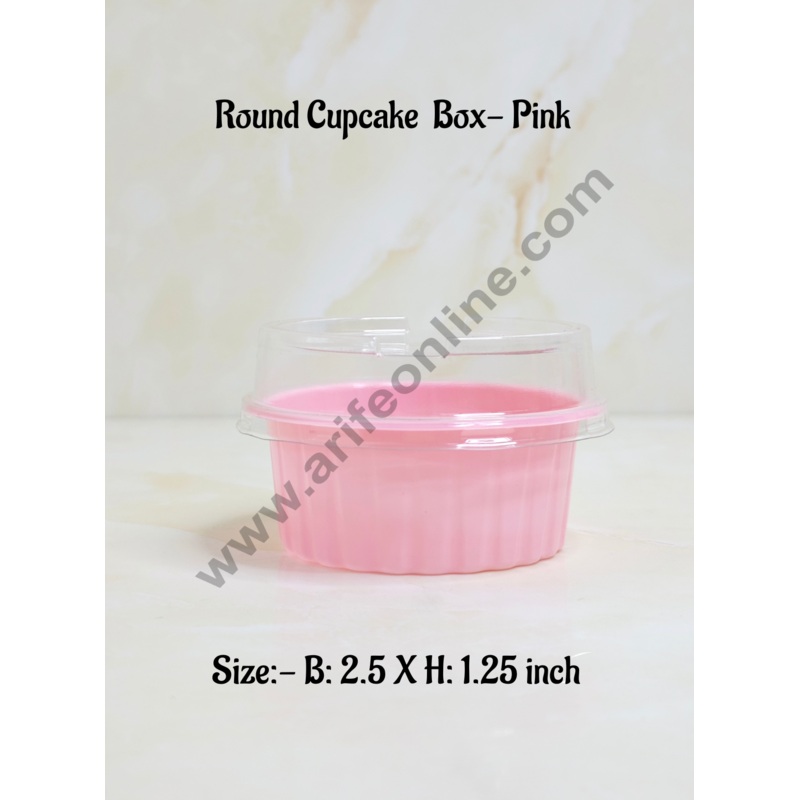 CAKE DECOR PVC Round Cupcake Box With Pink Base Cake Box | Dessert Packaging (10 Pcs Pack)
