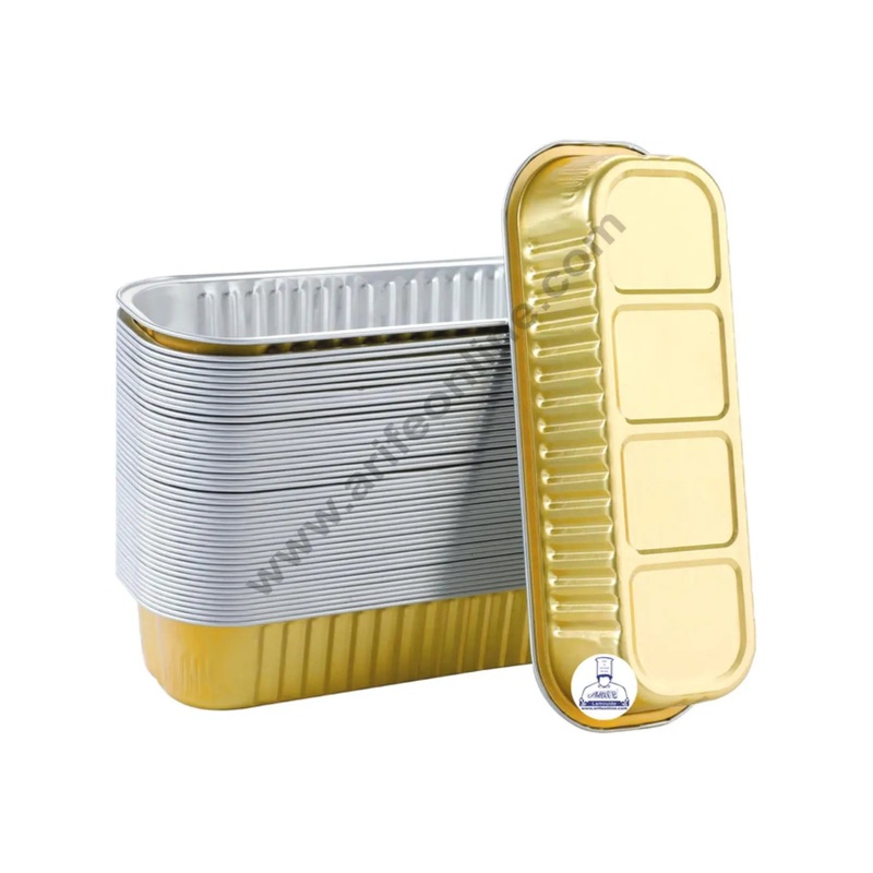 CAKE DECOR Rectangle  Aluminium Tin Foil Bake & Serve Cup with Lid | Aluminium Containers | Non-Stick Foil Baking container - Gold - 5 Pcs Pack