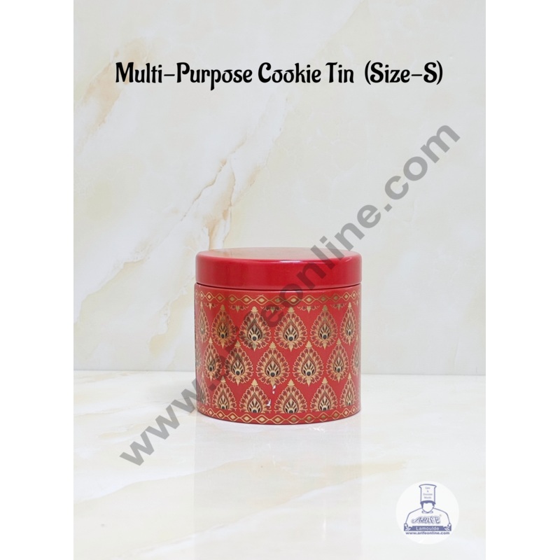 CAKE DECOR Red Petals Gold Printed  Multi-Purpose Round  Cookie Tins | Airtight Tin Jars | Printed Metal Jar| Gift Hamper Jar (Size S)