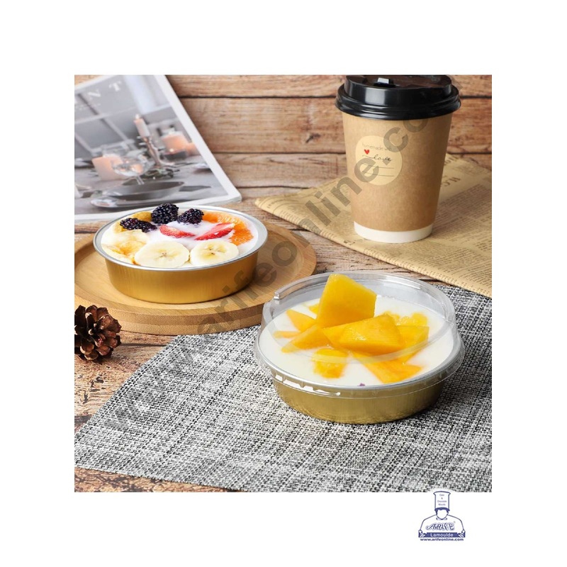 CAKE DECOR Round Aluminium Tin Foil Bake & Serve Cup with Lid | Aluminium Containers | Non-Stick Foil Baking Cups - 5 Pcs Pack