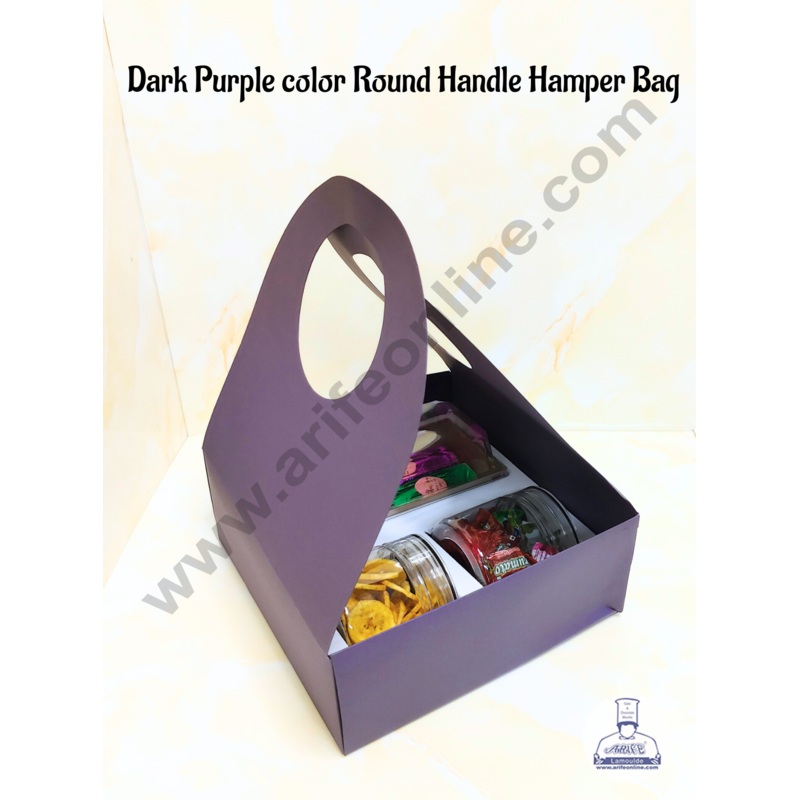 CAKE DECOR  Round Handle Hamper Box With Cavity (Dark Purple )  | Gift Box | Gift Bag With Handle (1 Pc Pack)