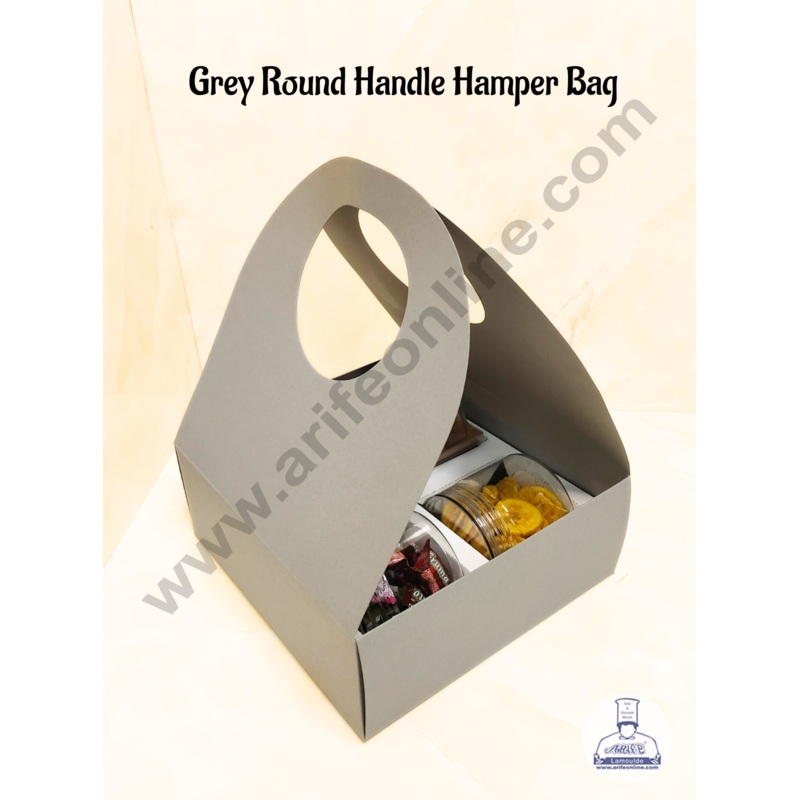 CAKE DECOR  Round Handle Hamper Box With Cavity (Grey )  | Gift Box | Gift Bag With Handle (1 Pc Pack)
