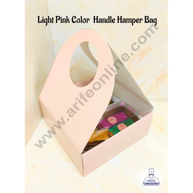 CAKE DECOR  Round Handle Hamper Box With Cavity (Light Pink)  | Gift Box | Gift Bag With Handle (1 Pc Pack)