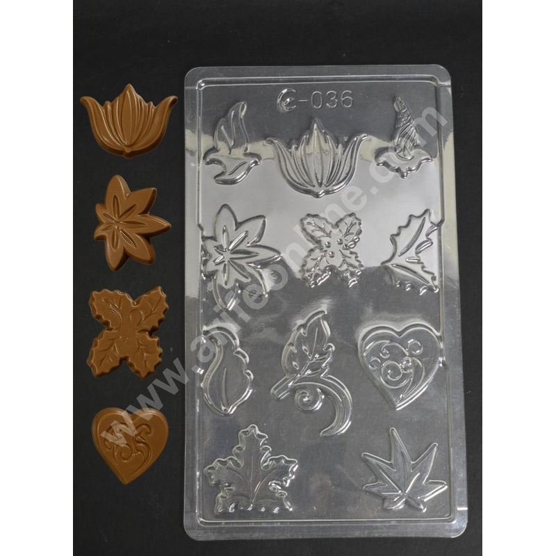 11 Cavity Leaves Shape Mould PVC Chocolate mould (1 pcs pack) E-036- CAKE DECOR
