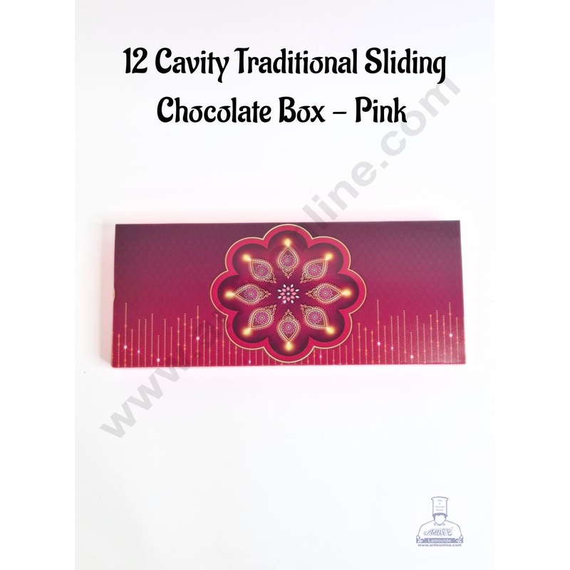 12 Cavity Traditional Sliding Chocolate Box With Cavity  - Pink  (10 Pcs Pack) - CAKE DECOR