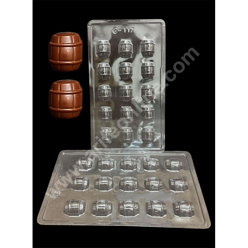 15 Cavity Barrel Shape Mould PVC Chocolate mould (1 pcs pack) E-117- CAKE DECOR