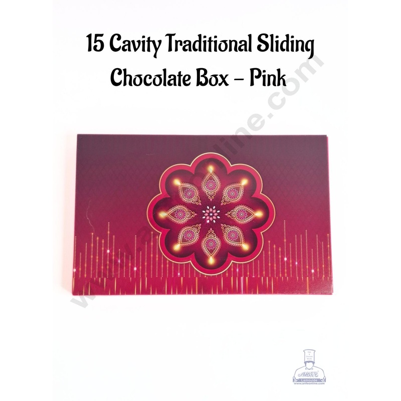 15 Cavity Traditional Sliding Chocolate Box With Cavity  - Pink  (10 Pcs Pack) - CAKE DECOR