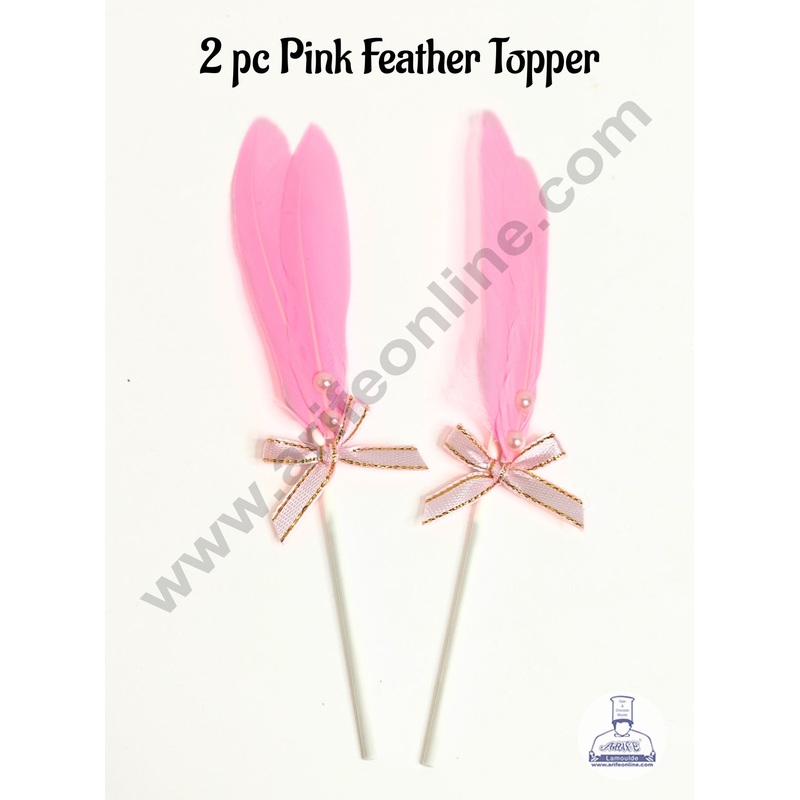 2 Pcs Light Pink Shade Feather Topper For Cake Decoration - CAKE DECOR