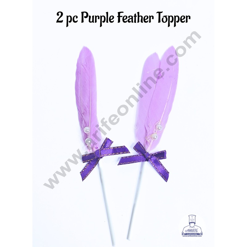 2 Pcs Purple Shade Feather Topper For Cake Decoration - CAKE DECOR