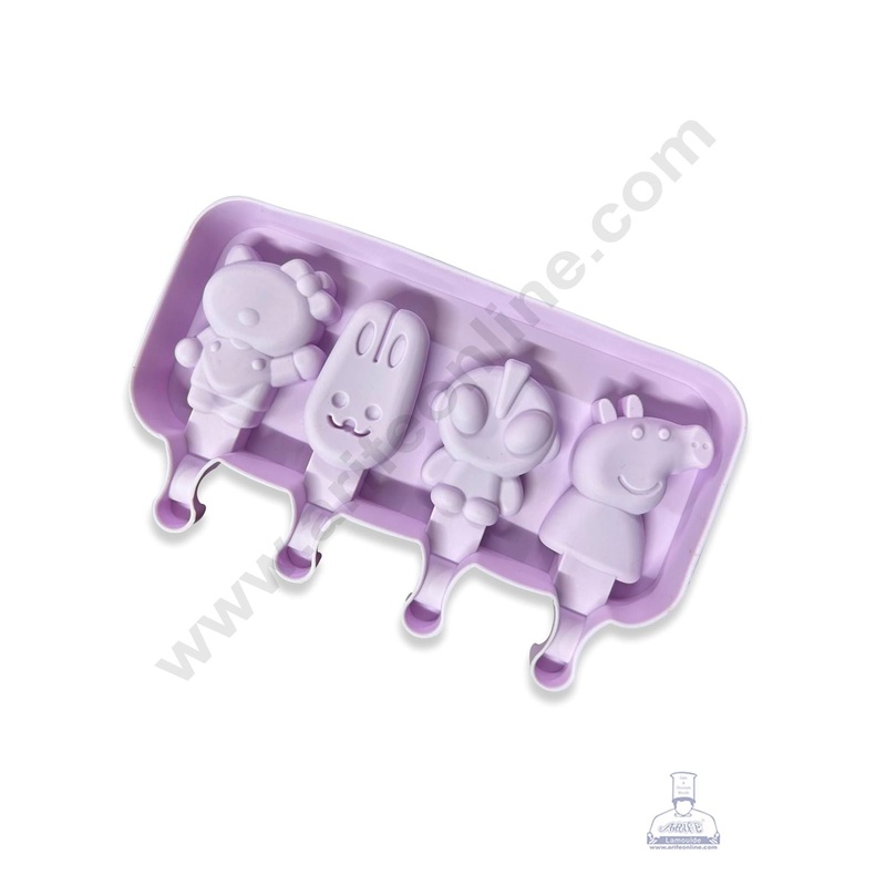 4 Cavity Cartoon Character Silicone Cakesicle Mould (Pack of 1 )| Popsicle Easy Ice Cream Bar Mould - CAKE DECOR