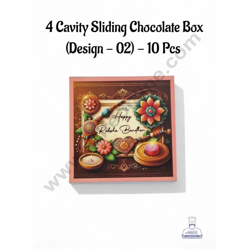 4 Cavity Raksha Bandhan Sliding Chocolate Box (Design - 02) Without Cavity (10 Pcs Pack) - CAKE DECOR