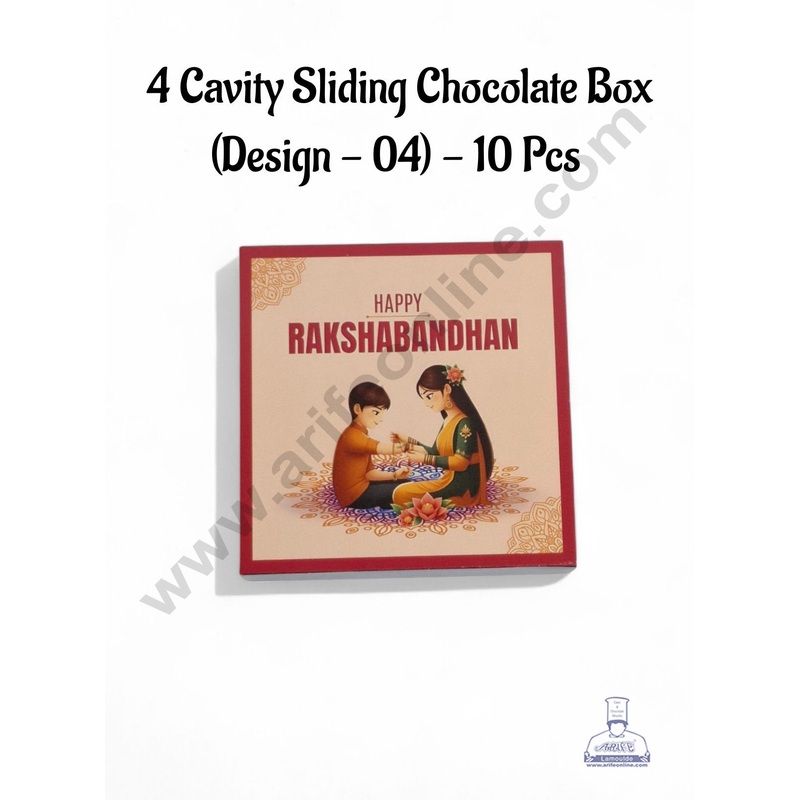 4 Cavity Raksha Bandhan Sliding Chocolate Box (Design - 04) Without Cavity (10 Pcs Pack) - CAKE DECOR