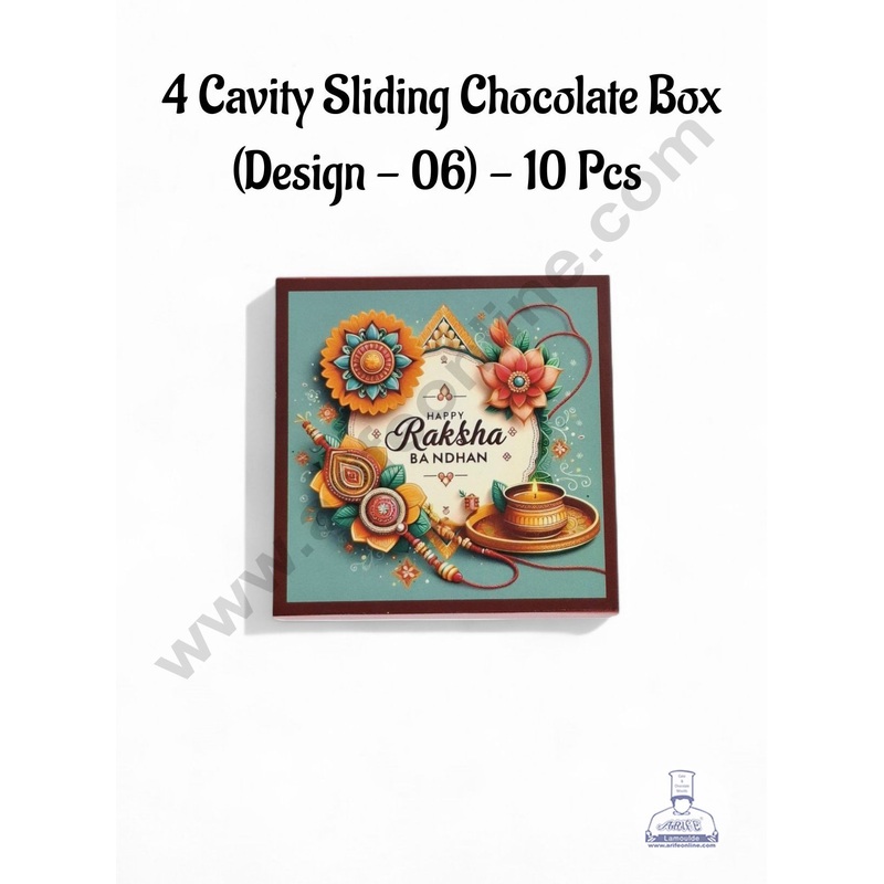 4 Cavity Raksha Bandhan Sliding Chocolate Box (Design - 06) Without Cavity (10 Pcs Pack) - CAKE DECOR