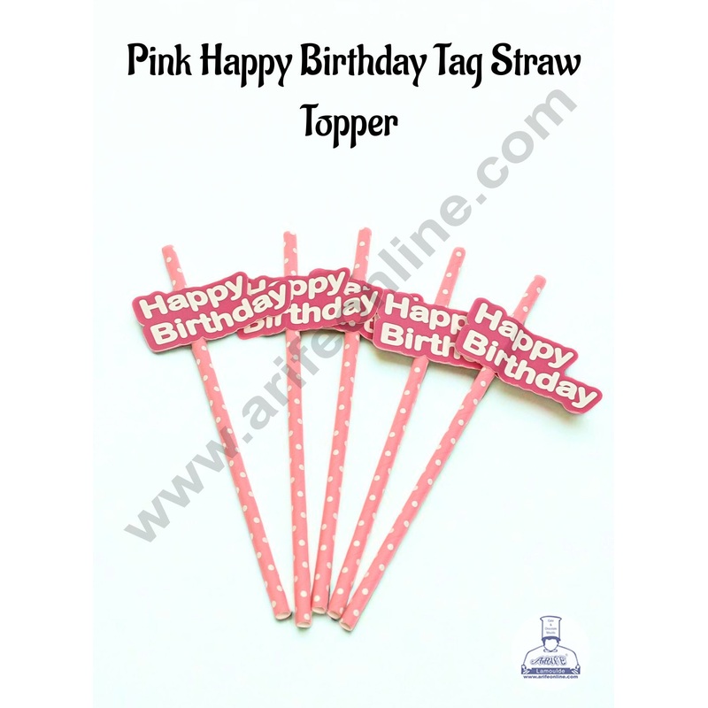 5pcs Pink Happy Birthday Tag Straw Topper For Cake Decoration( SB-STRAW-322-Pink) CAKE DECOR