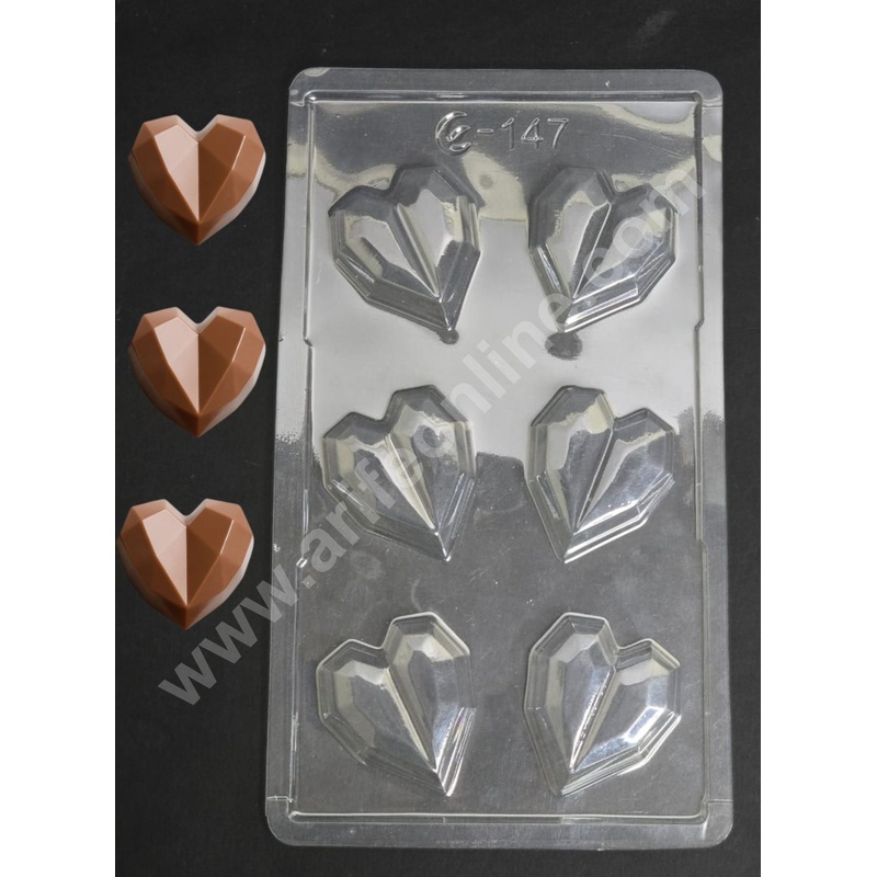 6 Cavity Diamond Heart Shape Mould PVC Chocolate mould (1 pcs pack) E-147- CAKE DECOR