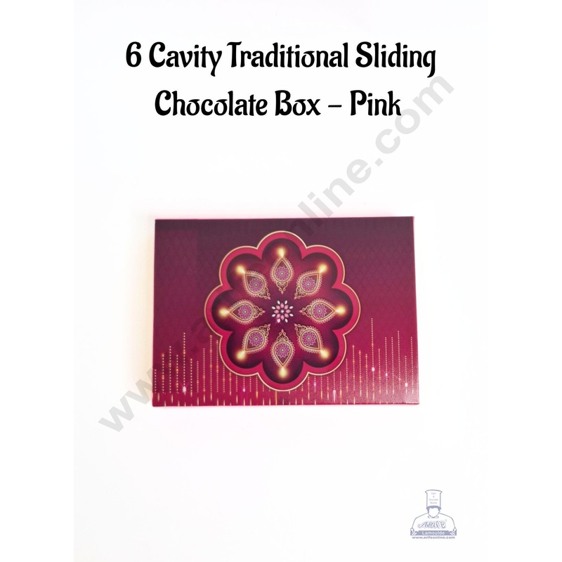 6 Cavity Traditional Sliding Chocolate Box With Cavity  - Pink  (10 Pcs Pack) - CAKE DECOR