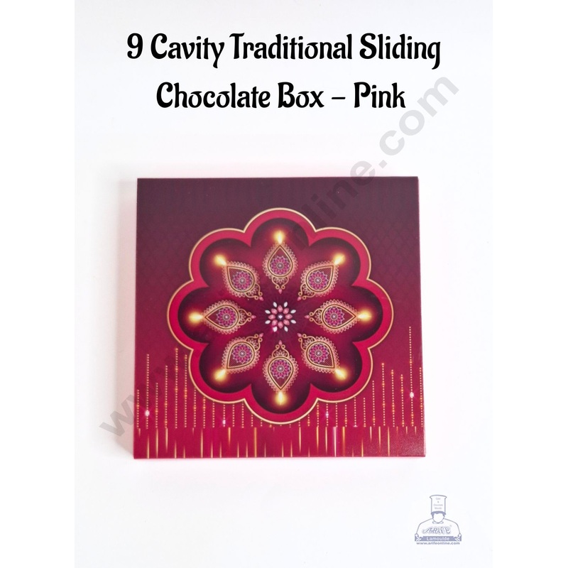 9 Cavity Traditional Sliding Chocolate Box With Cavity  - Pink  (10 Pcs Pack) - CAKE DECOR