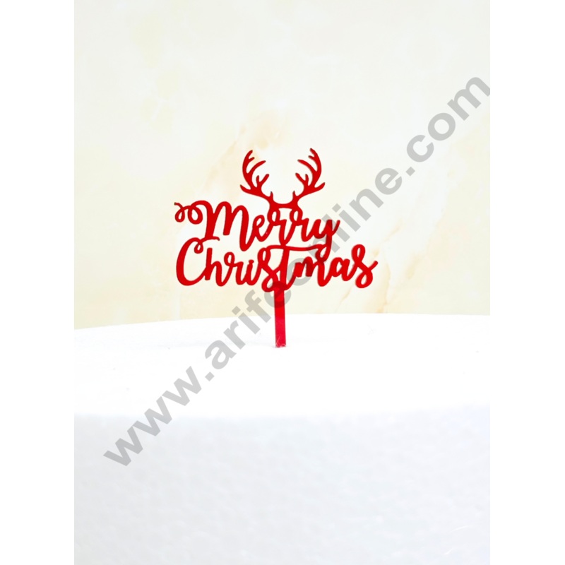 CAKE DECOR 3 inch Acrylic Red Merry Christmas Cutout Cake Topper Cake Decoration | 10 piece pack (SBMT - 6032)