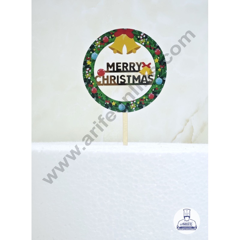 CAKE DECOR 4 inch Acrylic Merry Christmas with Two Bells Cutout Cake Topper Cake Decoration | 1 Piece Pack (SBMT- 6031)