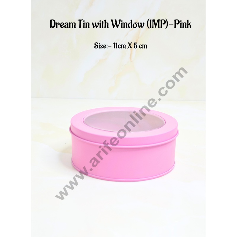 CAKE DECOR Dream Tin with Window (IMP) | Dream Cake Tin Torte cake Cookie Cake Tin - Pink Color - 11 cm X 5cm