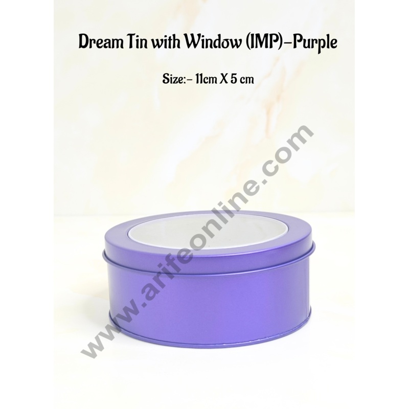 CAKE DECOR Dream Tin with Window (IMP) | Dream Cake Tin Torte cake Cookie Cake Tin - Purple Color - 11 cm X 5cm
