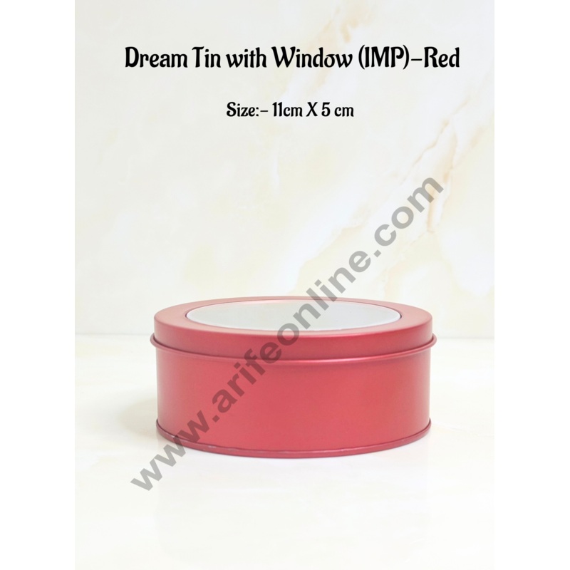 CAKE DECOR Dream Tin with Window (IMP) | Dream Cake Tin Torte cake Cookie Cake Tin - Red Color - 11 cm X 5cm