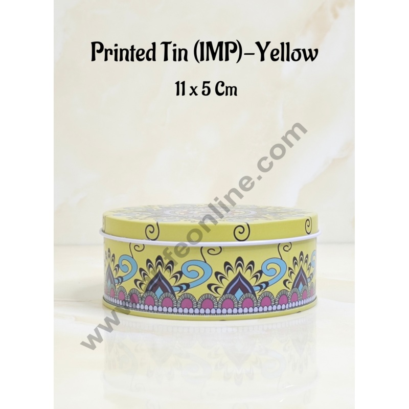CAKE DECOR Printed Dream Tin (IMP) | Dream Cake Tin Torte cake Cookie Cake Tin - Yellow Color - 11 cm X 5cm