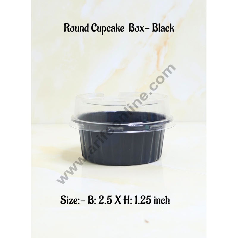 CAKE DECOR PVC Round Cupcake Box With Black Base Cake Box | Dessert Packaging (10 Pcs Pack)